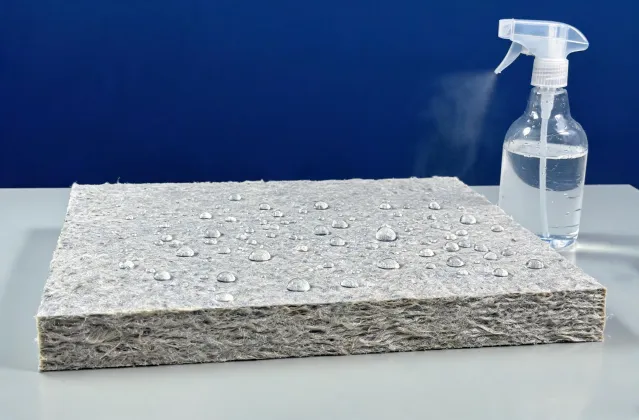 Water-repellent stone wool board after spray test